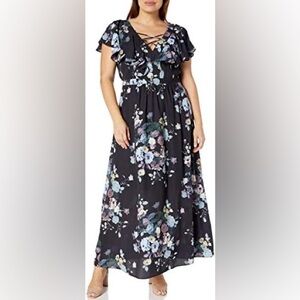 City Chic Black Maxi Blooms Dress